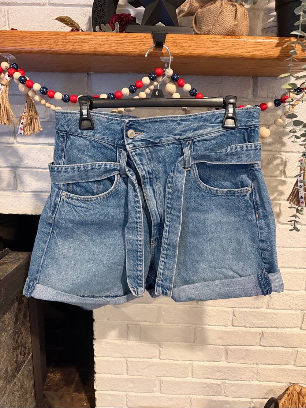 Zara High Waisted Paperbag Asymmetric Zip Jean Shorts | Size 6